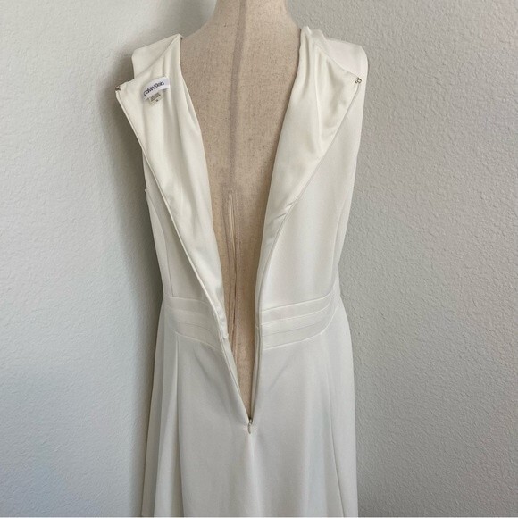 NWOT Calvin Klein Ivory White Net Cut Out Sleeveless Scoop Neck Sexy Dress SZ 14 - Picture 7 of 10